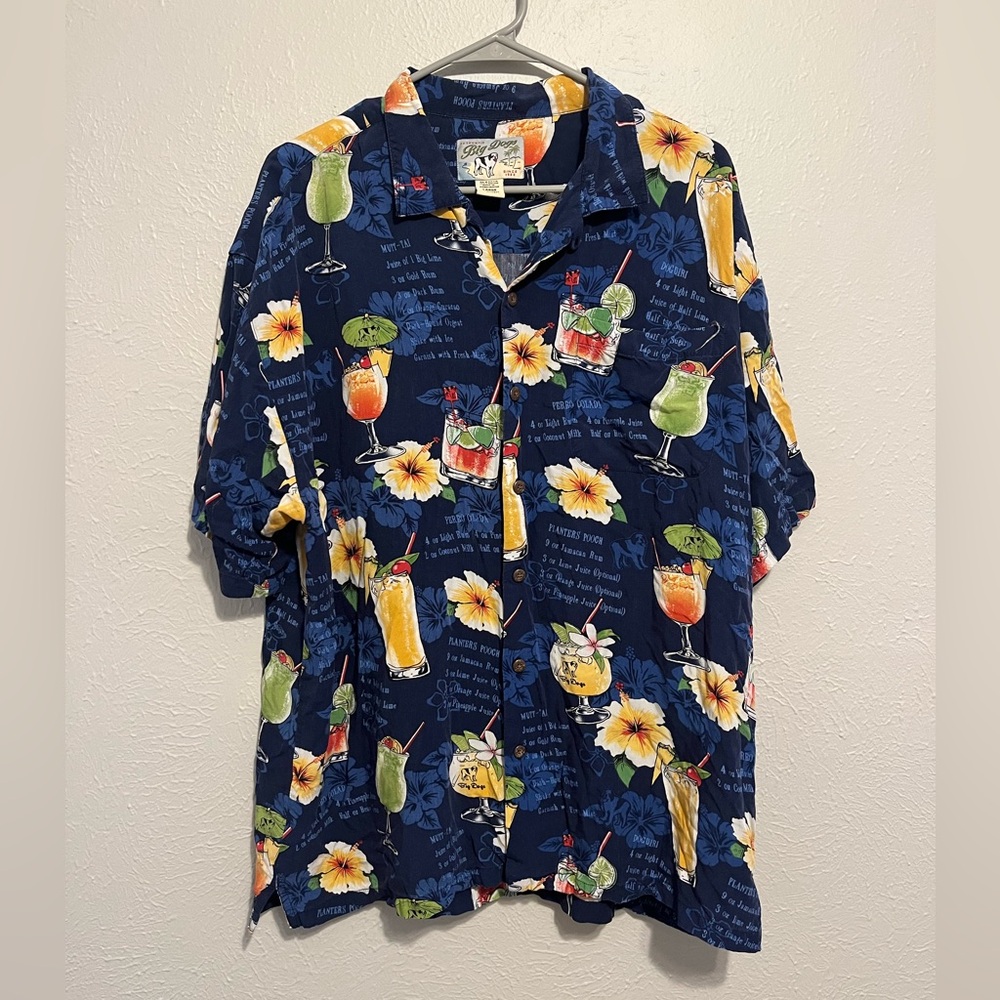 Big Dogs Hawaiian Shirt Mens Large All Over Print Colorful Beach Cocktails